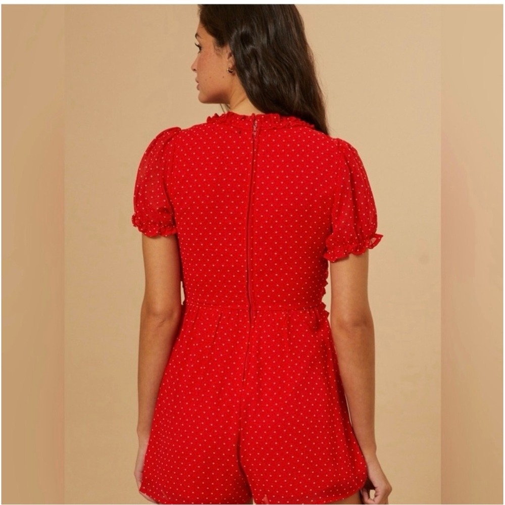 Altar'd State Bowie Romper Women's Sz Medium Red Polka Dot Ruffle - Picture 4 of 8